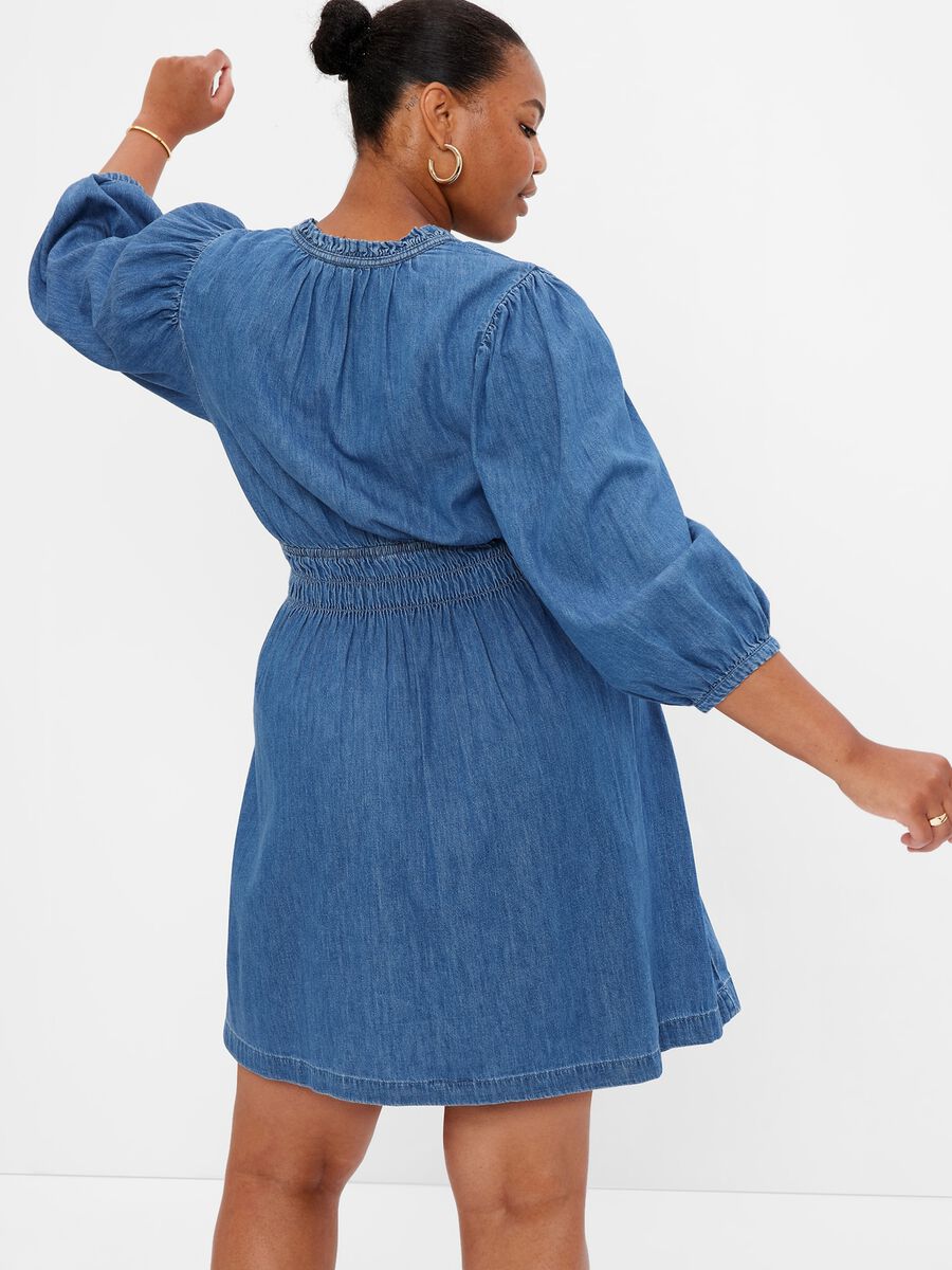 Denim dress with puff sleeves Woman_3