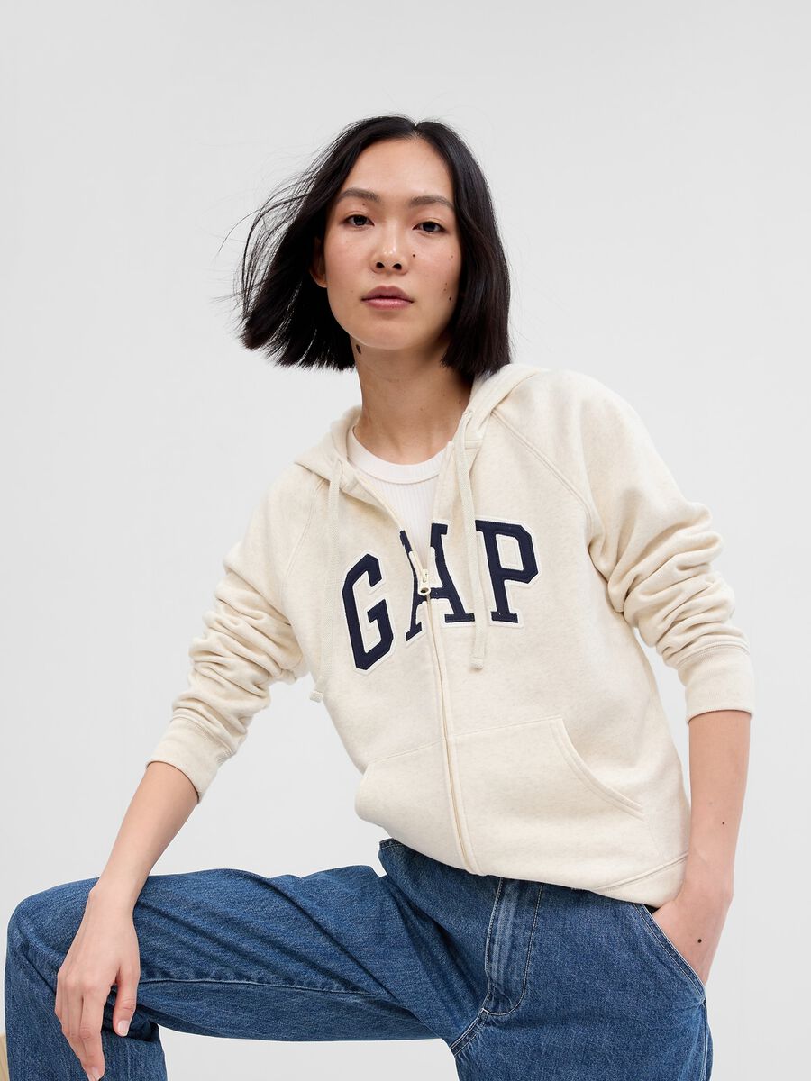 Full-zip sweatshirt with hood and logo embroidery Woman_0