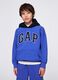 Blue sweatshirt with hood and logo embroidery_0