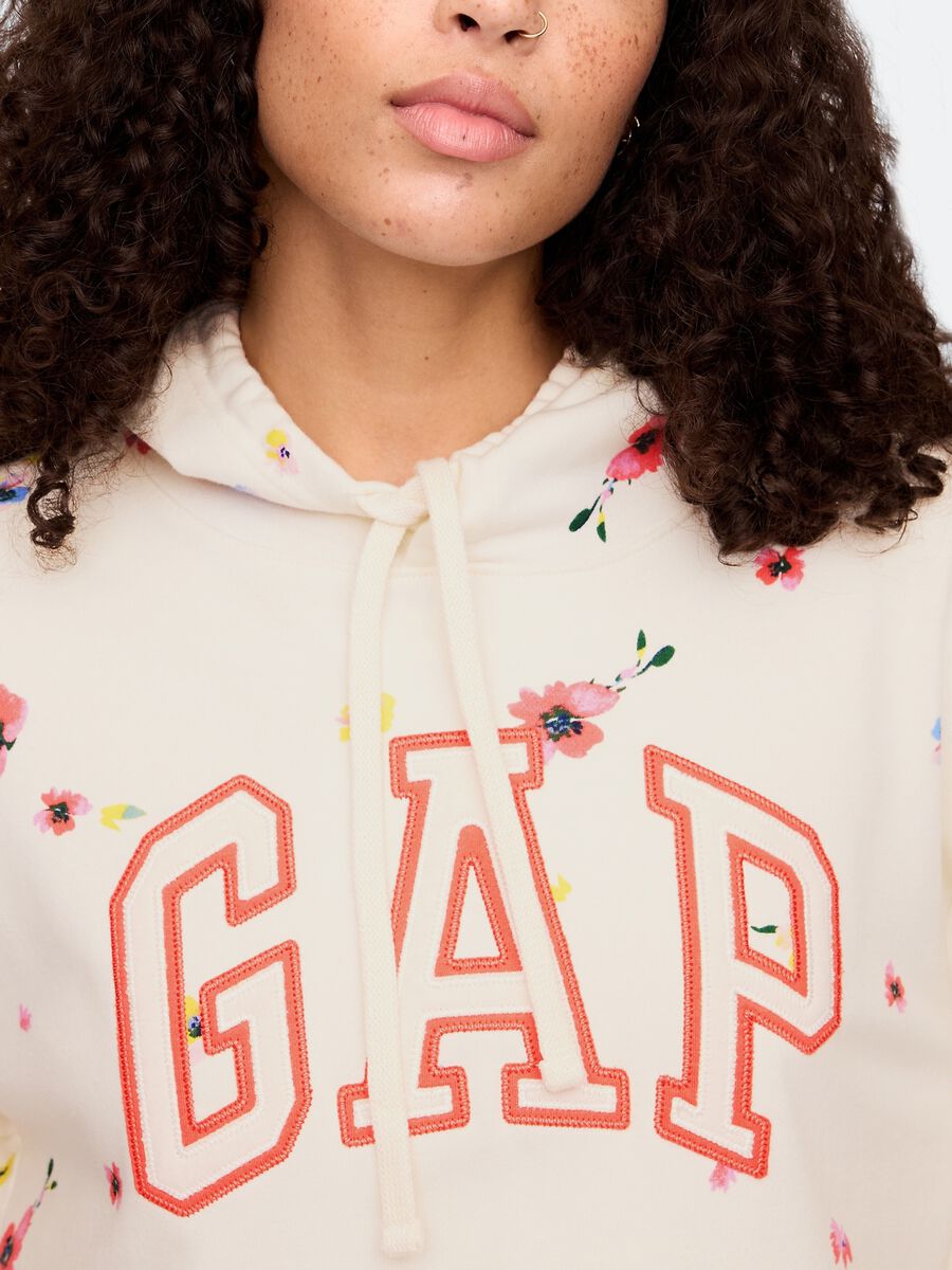 Felpa con cappuccio beige con fiori e logo Gap Donna_3