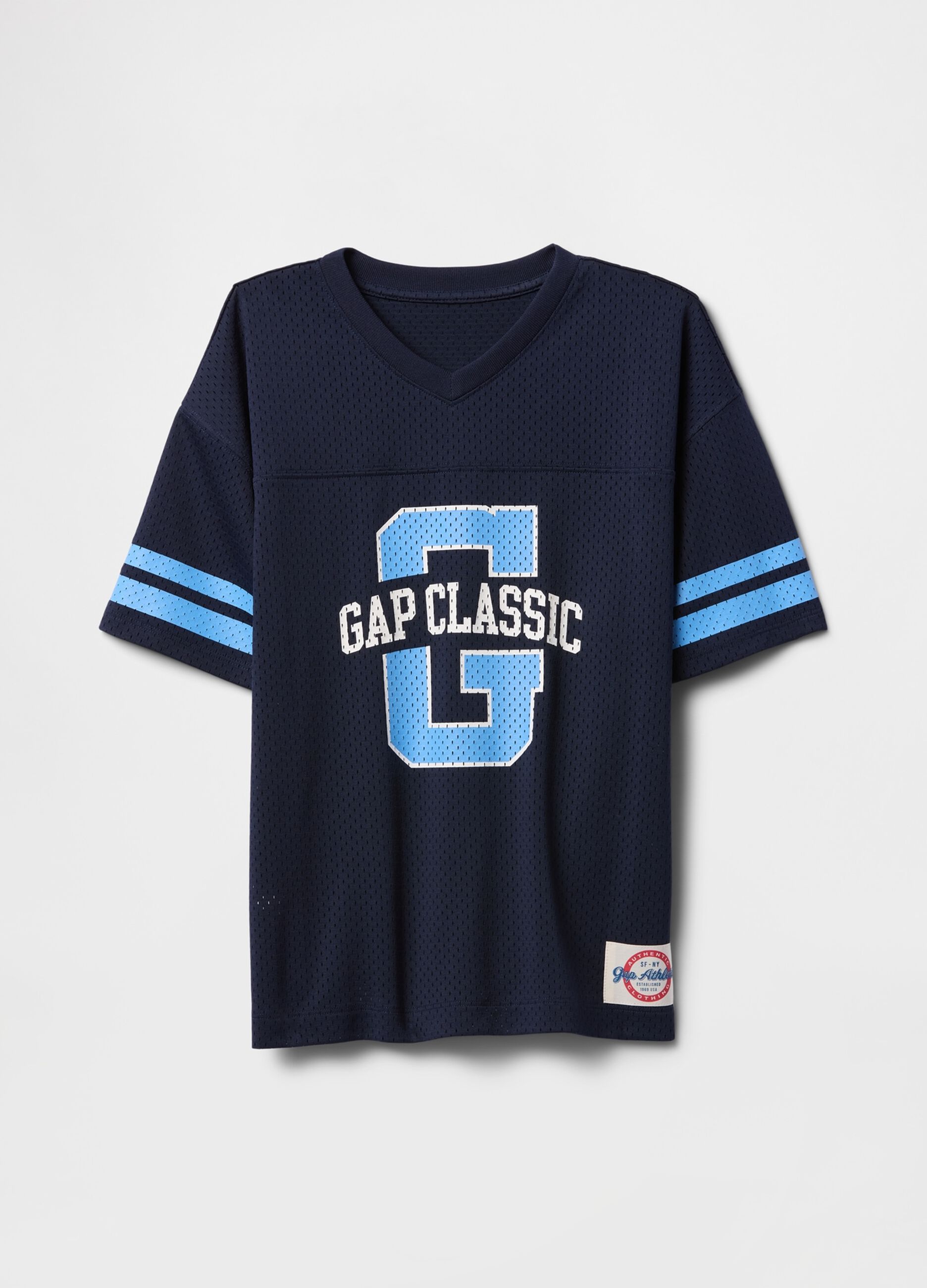 Maglia sportiva blu con logo e dettagli in azzurro_3