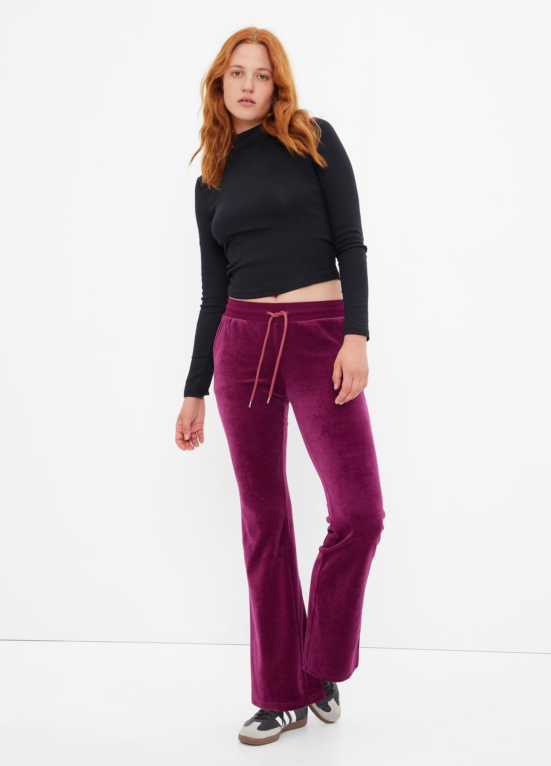 Flare-fit velour trousers