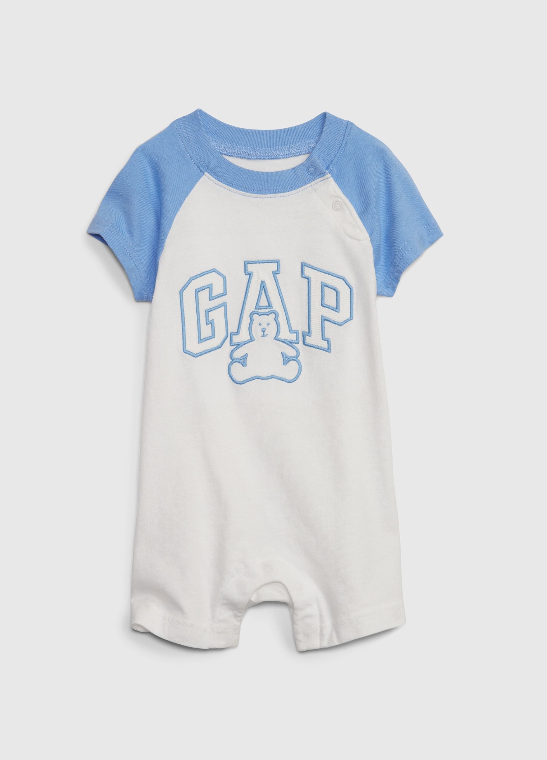Cotton romper suit with logo and teddy bear print