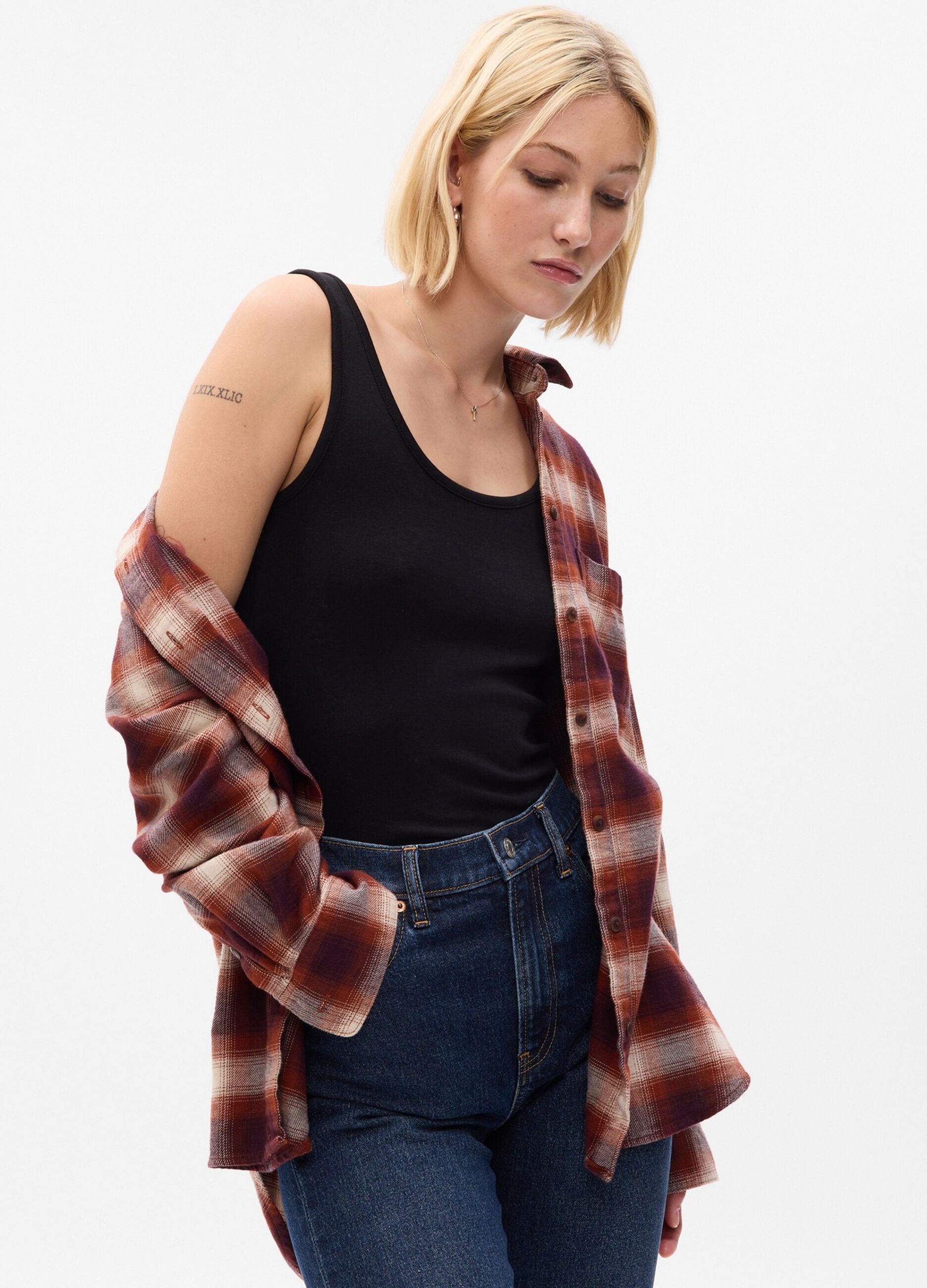 Oversized shirt in flannel with check pattern