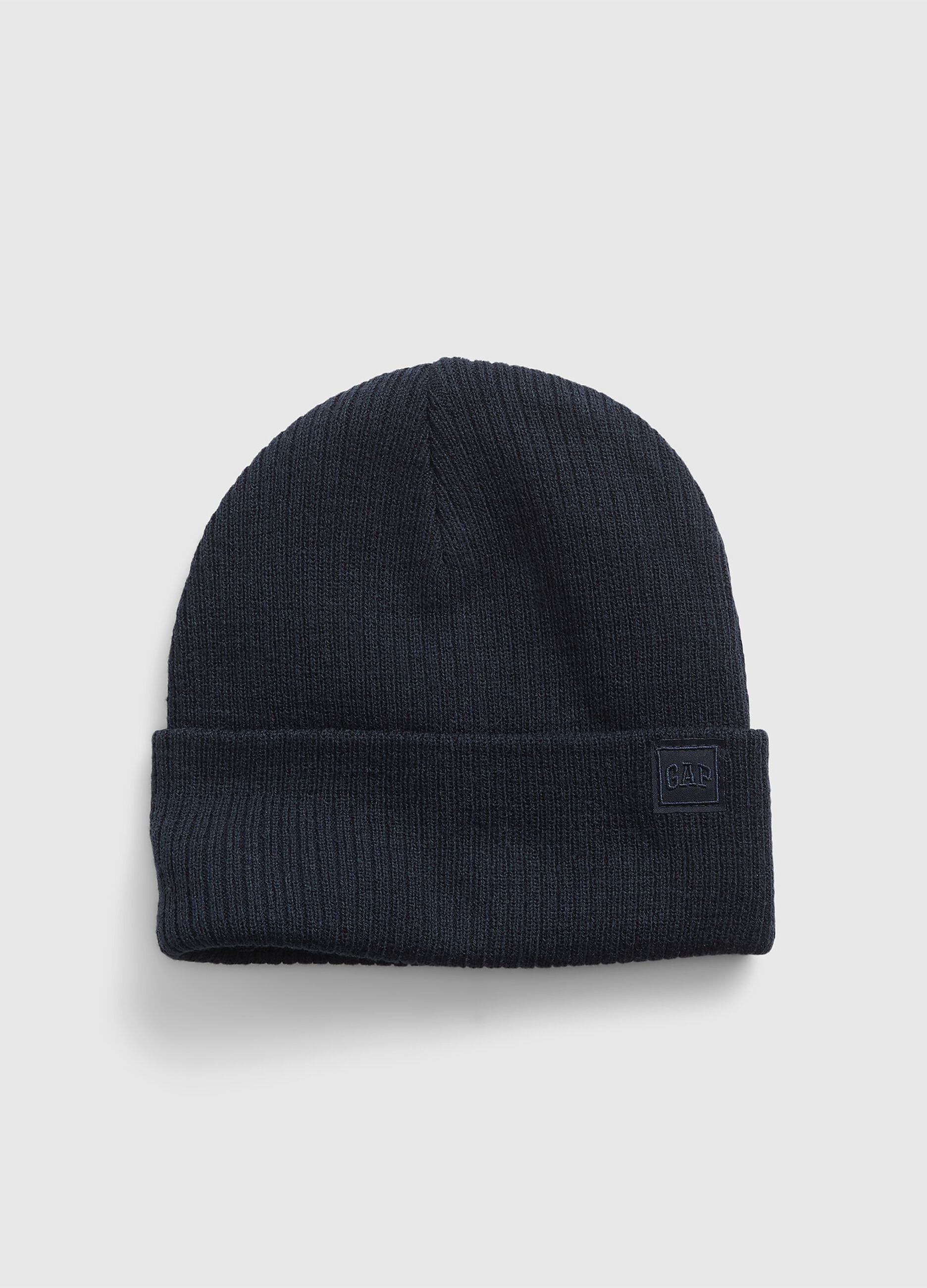 Knit cap with logo patch