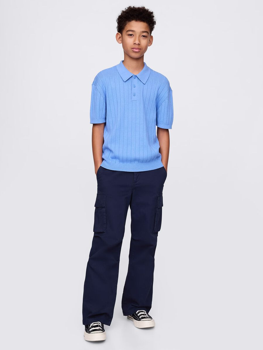 Polo azzurra a maniche corte in cotone Bambino_1