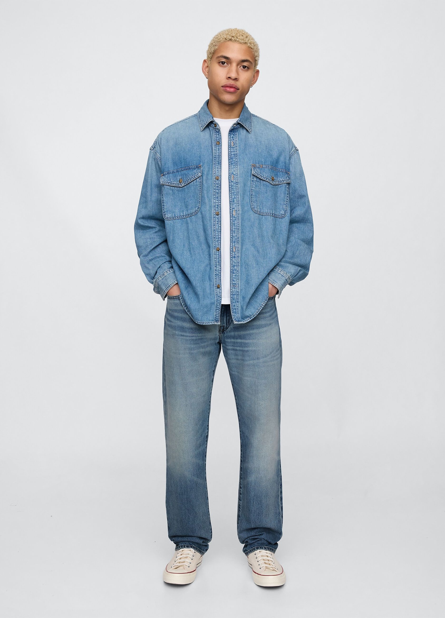 Jeans blu regular in misto cotone e Lyocell