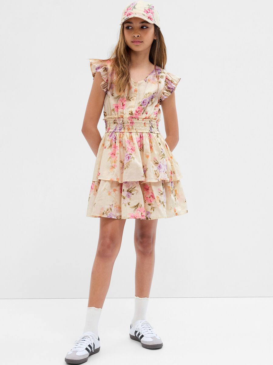 Floral dress in cotton with flounce Girl_0