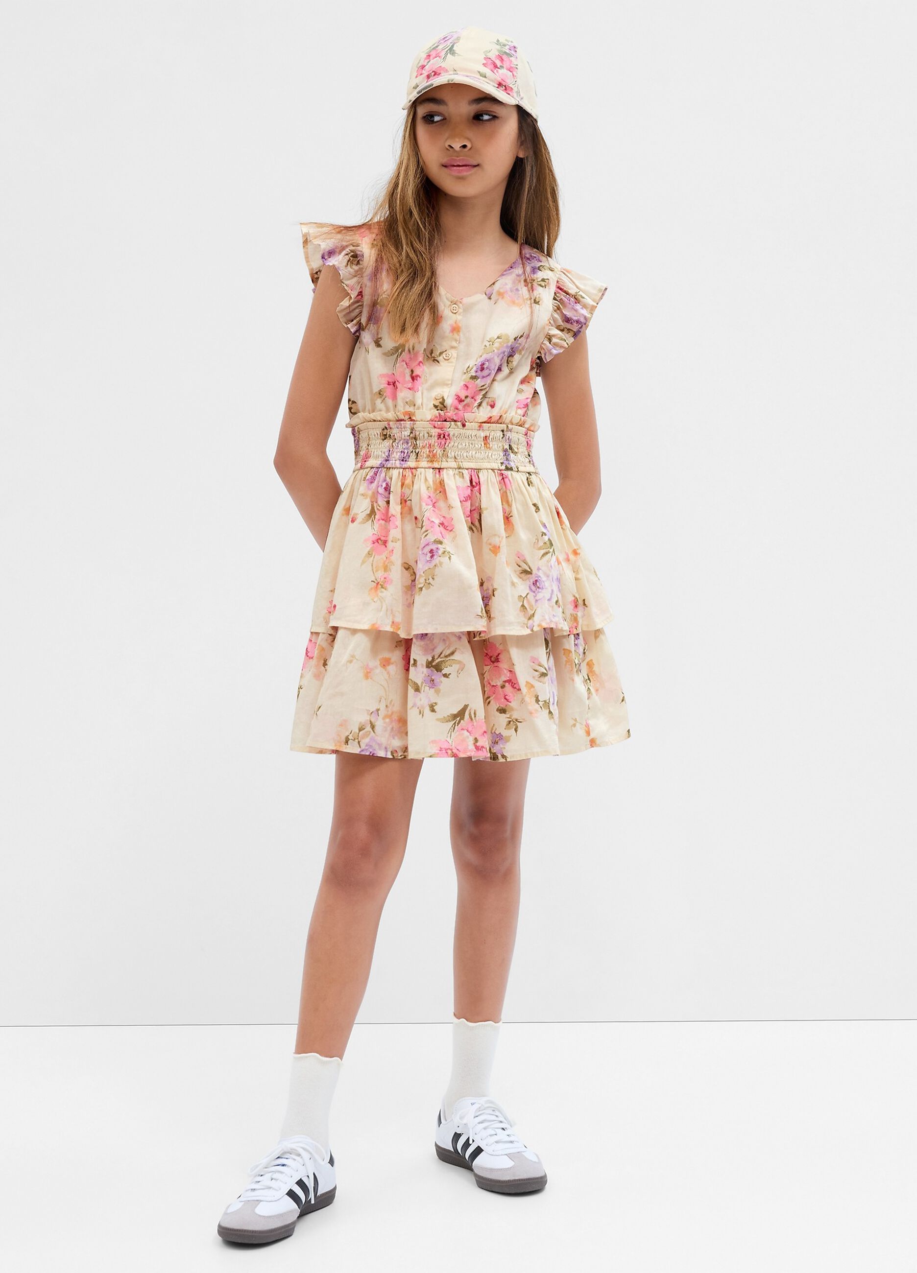LoveShackFancy floral dress in cotton with flounce