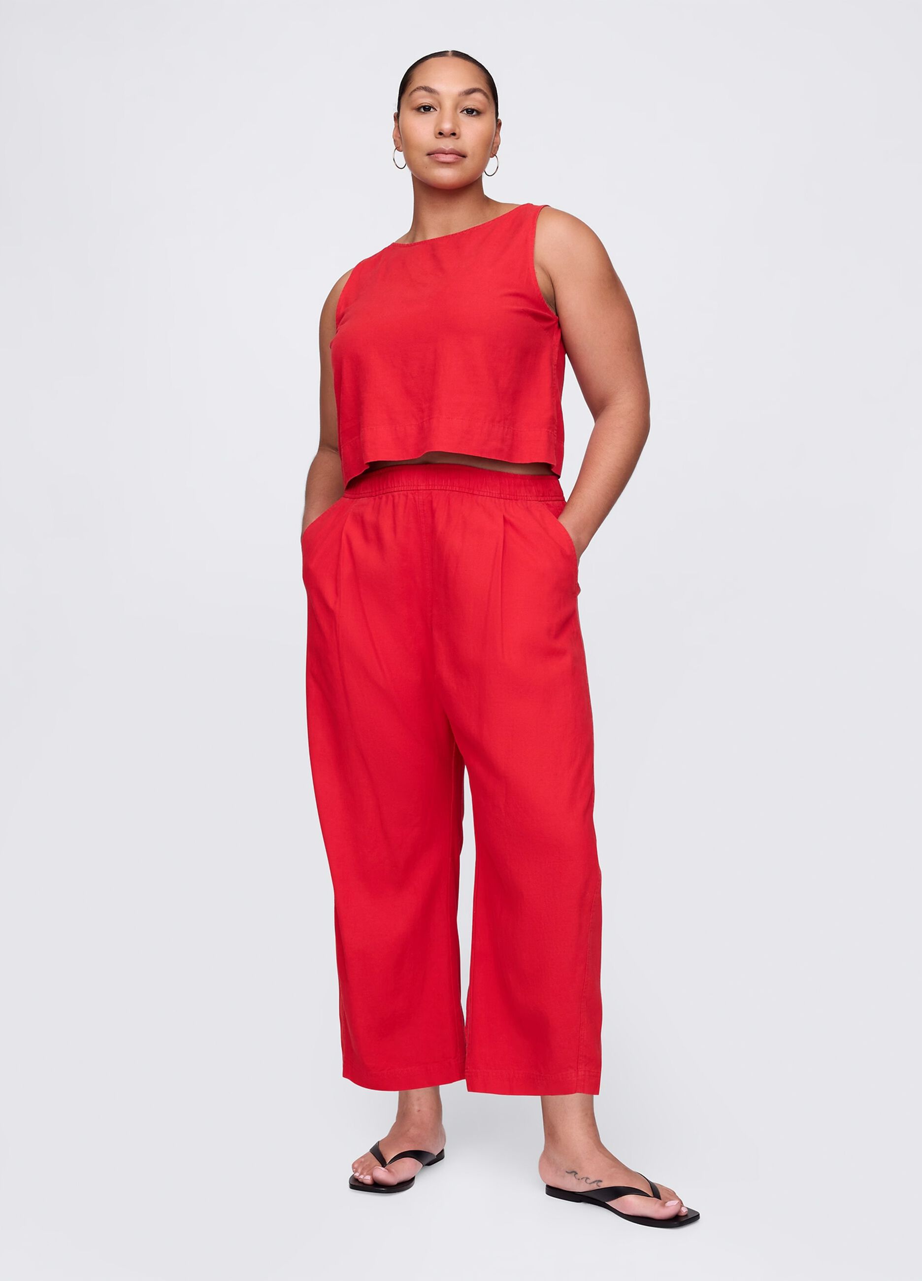 Pantaloni ampi rossi in lino e viscosa_4