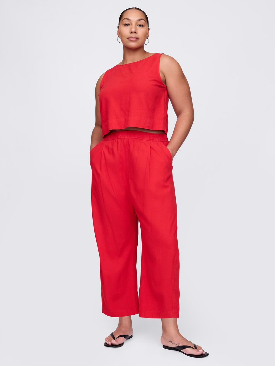 Pantaloni ampi rossi in lino e viscosa Donna_4