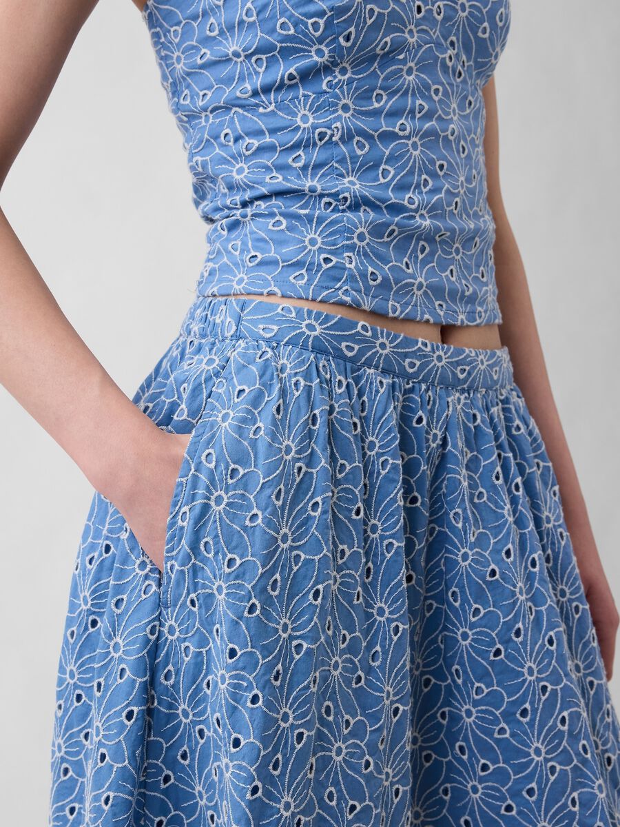 Gonna midi in puro cotone con fantasia floreale Donna_3