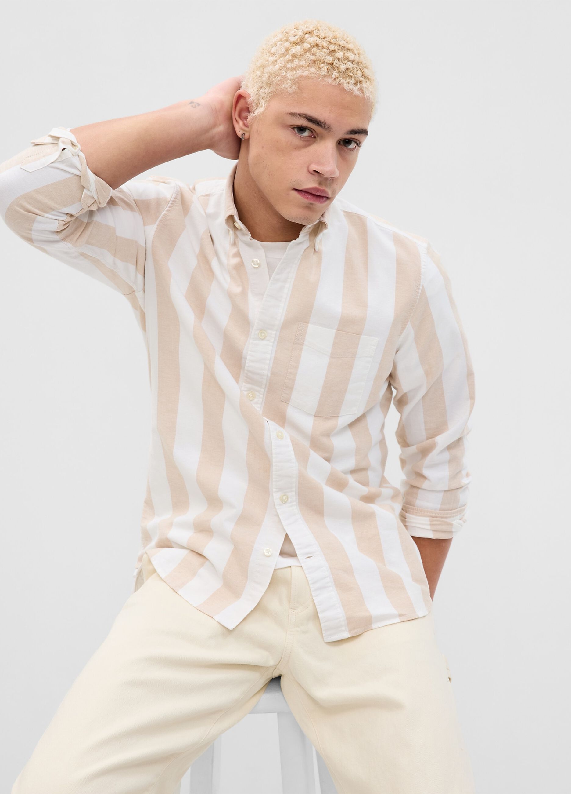 Regular-fit shirt in stretch oxford cotton