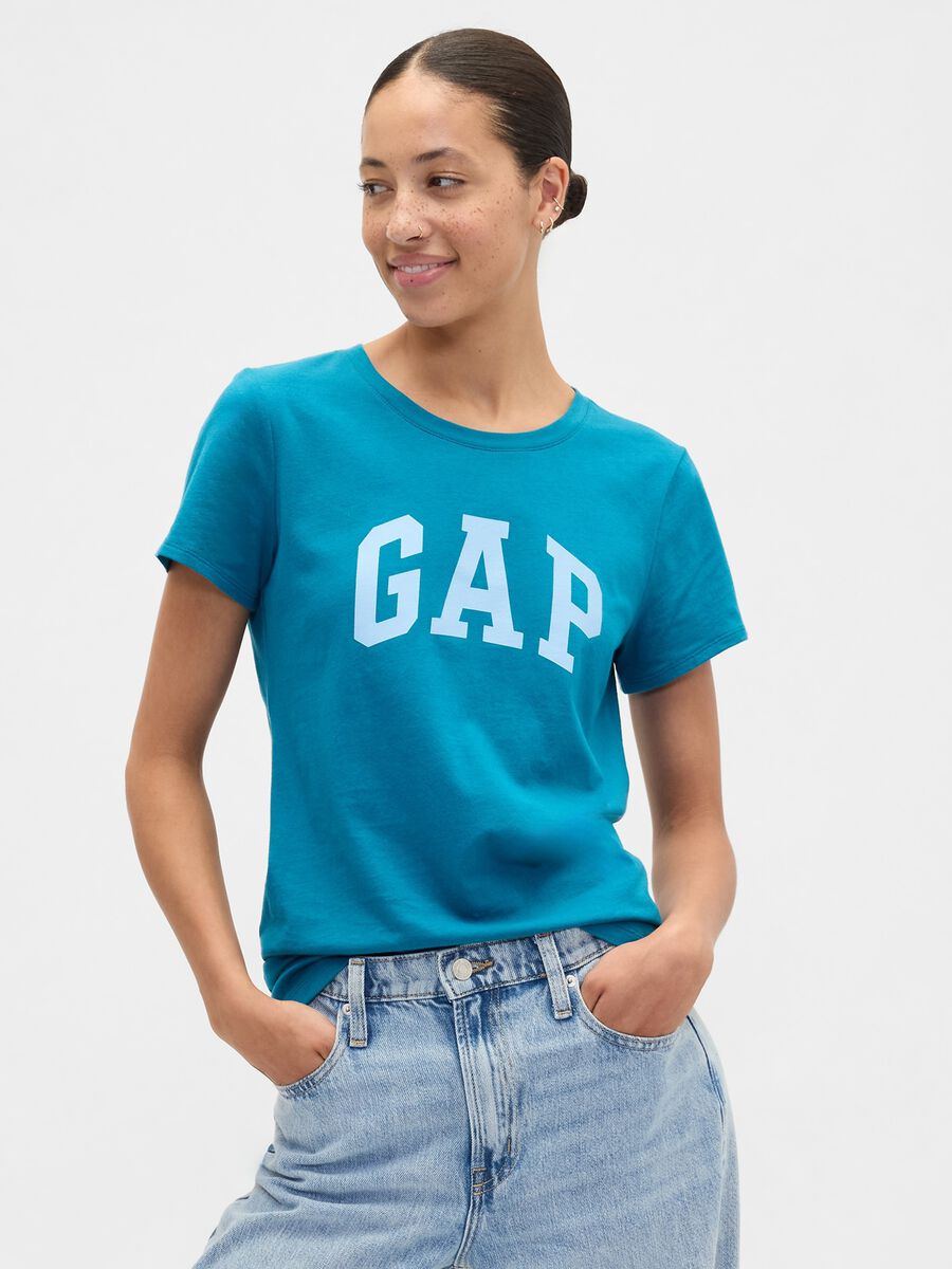 T-shirt azzurra in cotone Donna_0