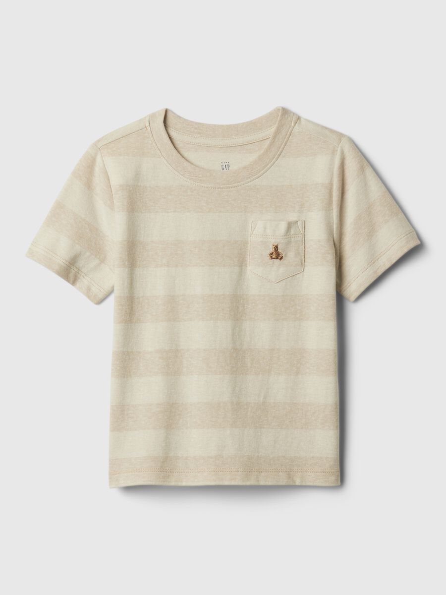 Striped T-shirt with pocket and teddy bear embroidery Newborn Boy_0