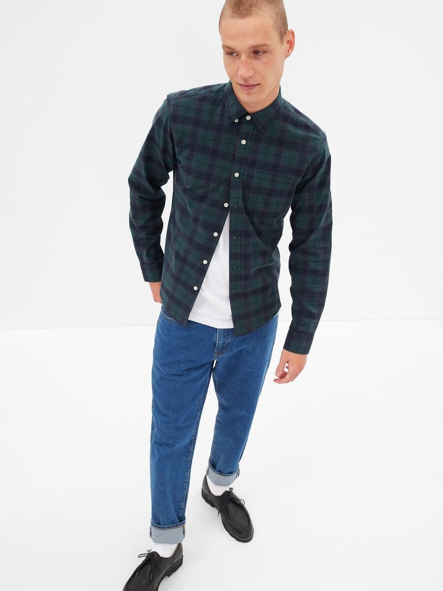 Camicia slim fit in popeline fantasia check Uomo_0