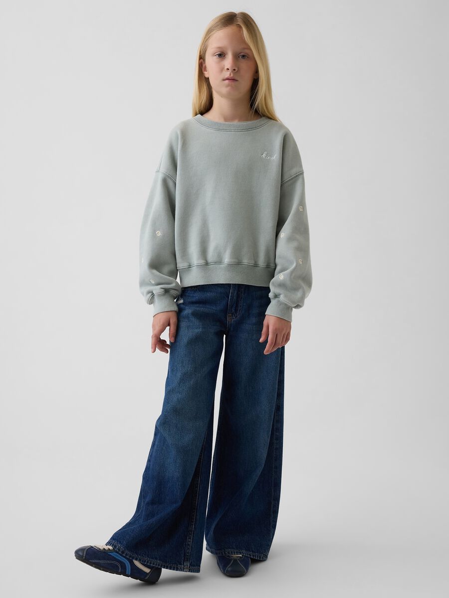 Grey cotton blend sweatshirt for girls with floral details Girl_2