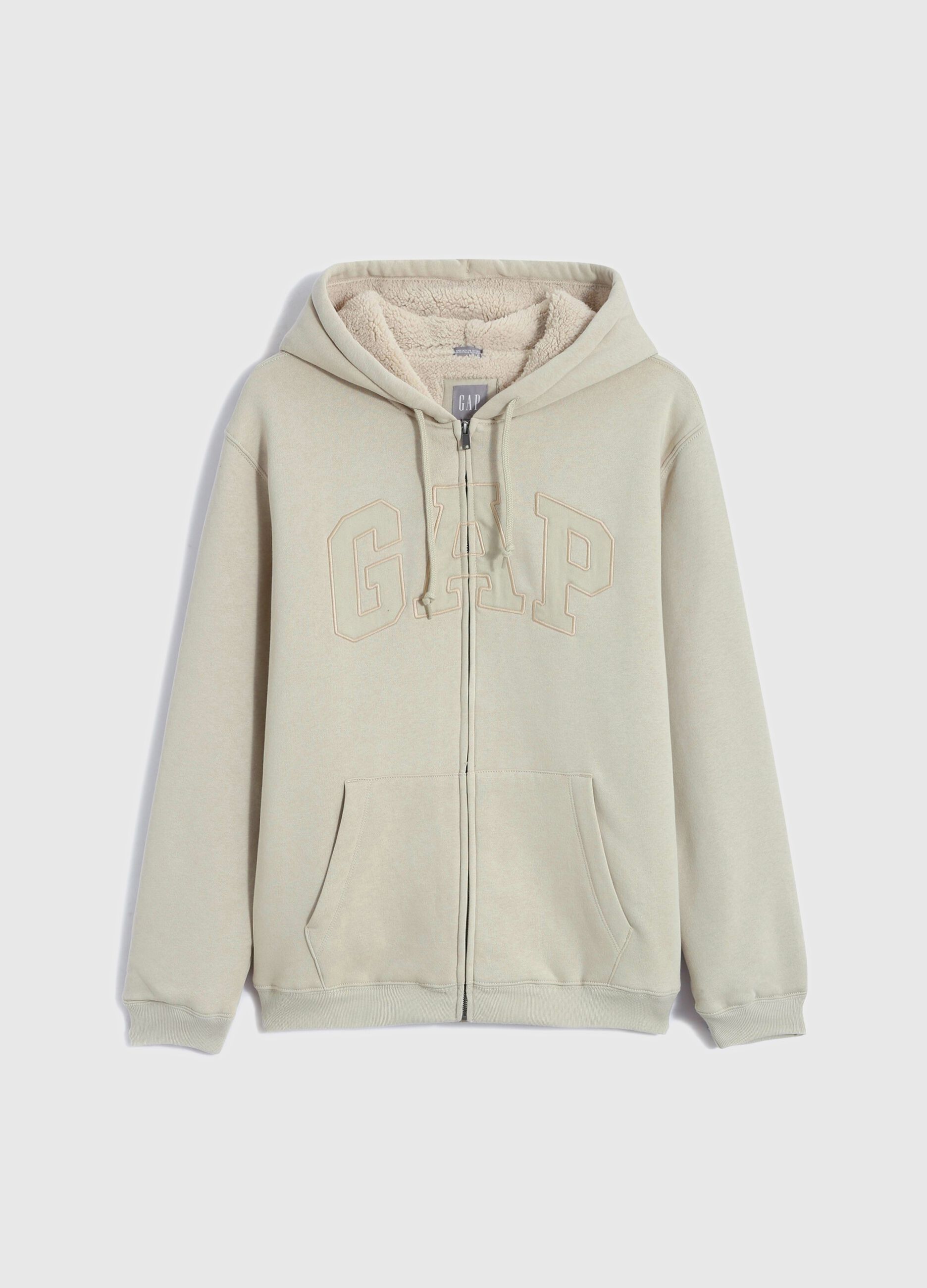 Full-zip hoodie with sherpa lining and logo embroidery