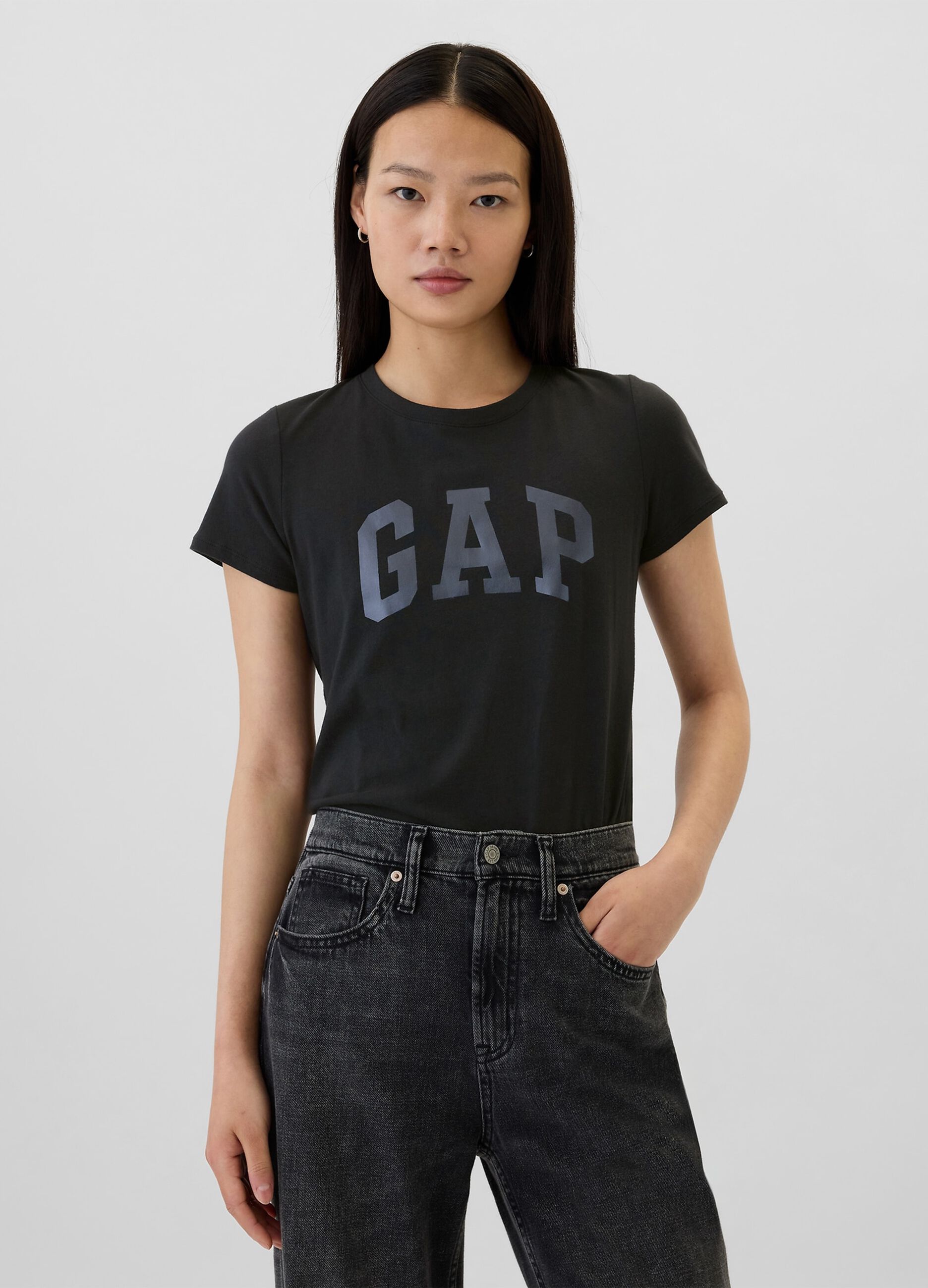 T-shirt con stampa logo in foil