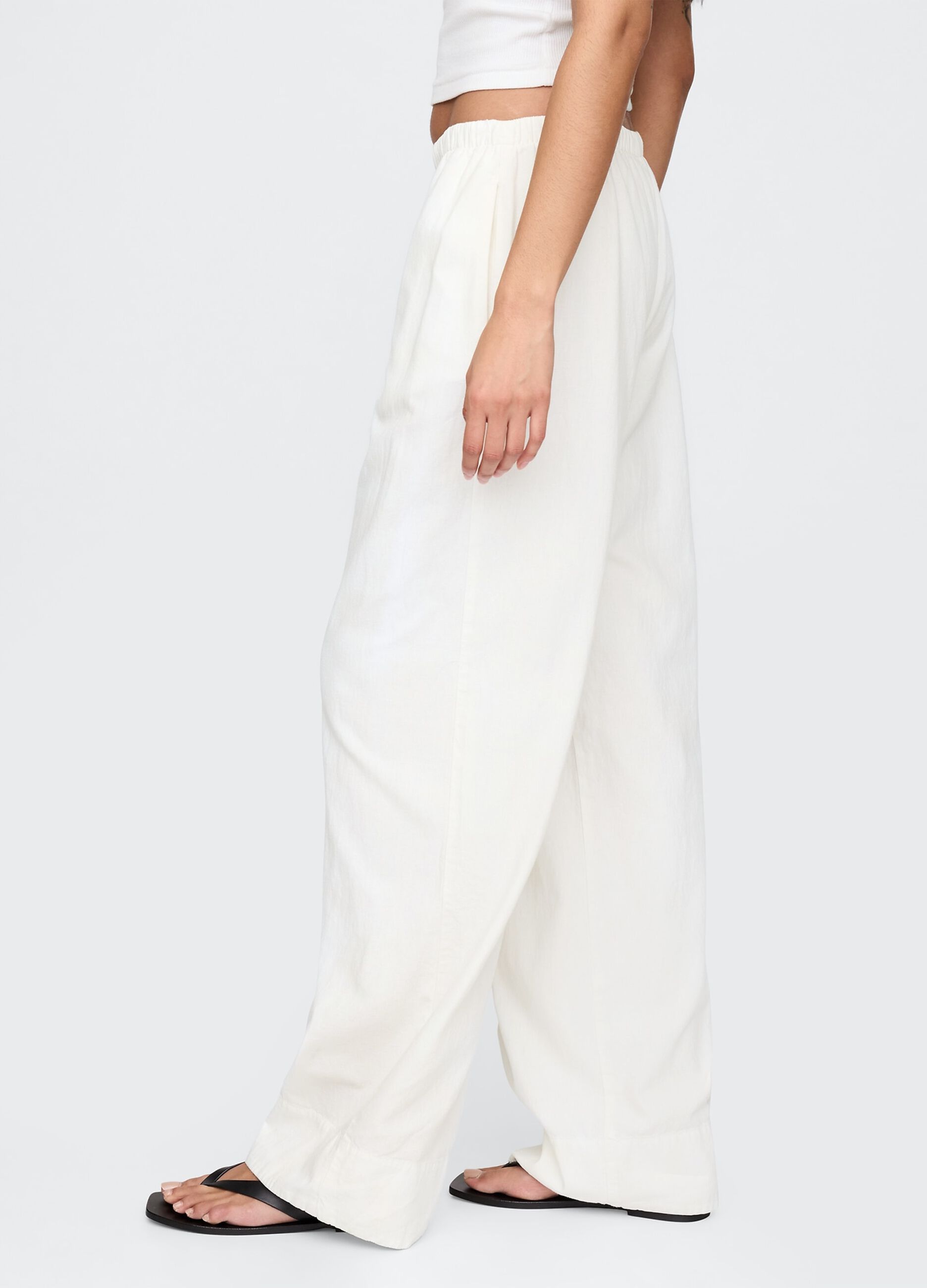 Pantaloni ampi bianchi in lino e viscosa_3