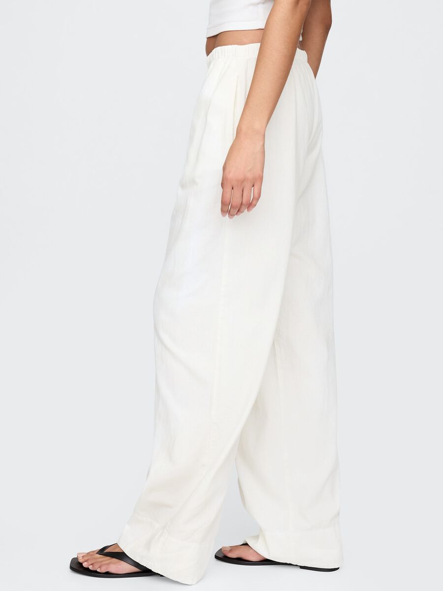 Pantaloni ampi bianchi in lino e viscosa Donna_3