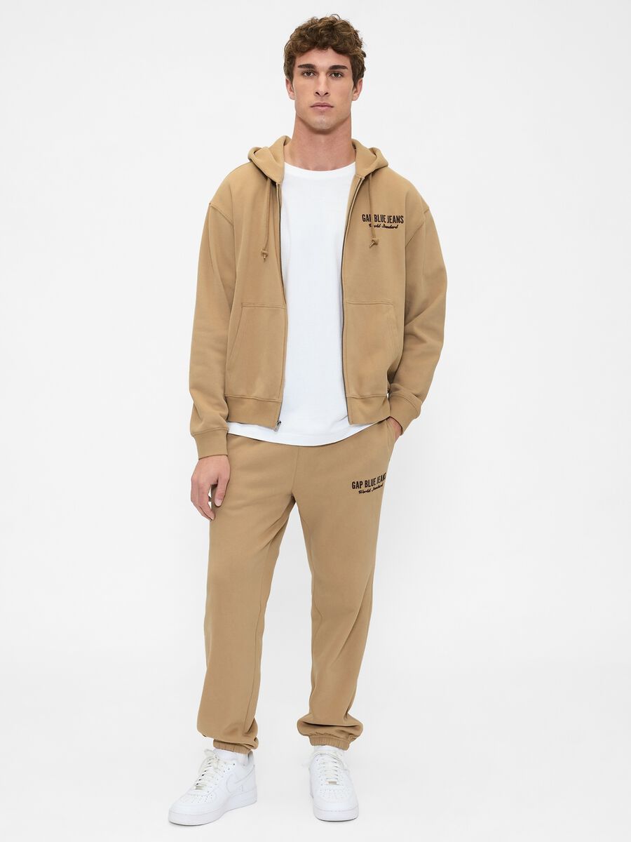 Beige jogger trousers in cotton and polyester blend Man_0