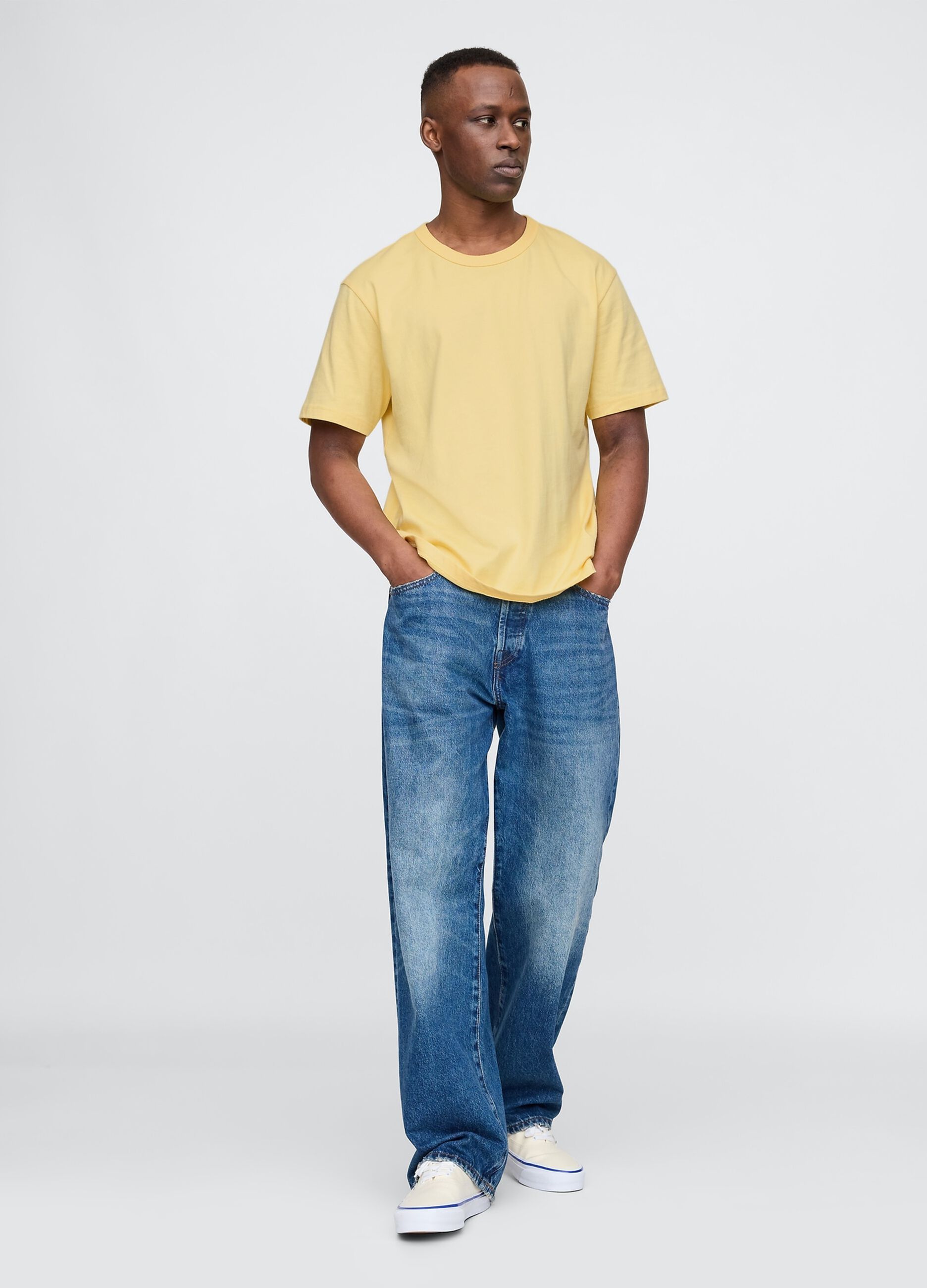T-shirt a maniche corte gialla in cotone_1
