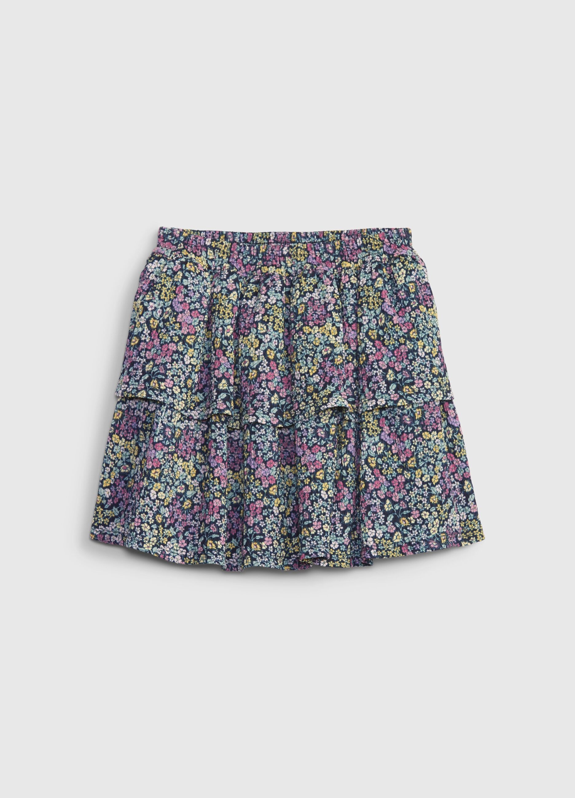 Tiered miniskirt with small flowers print