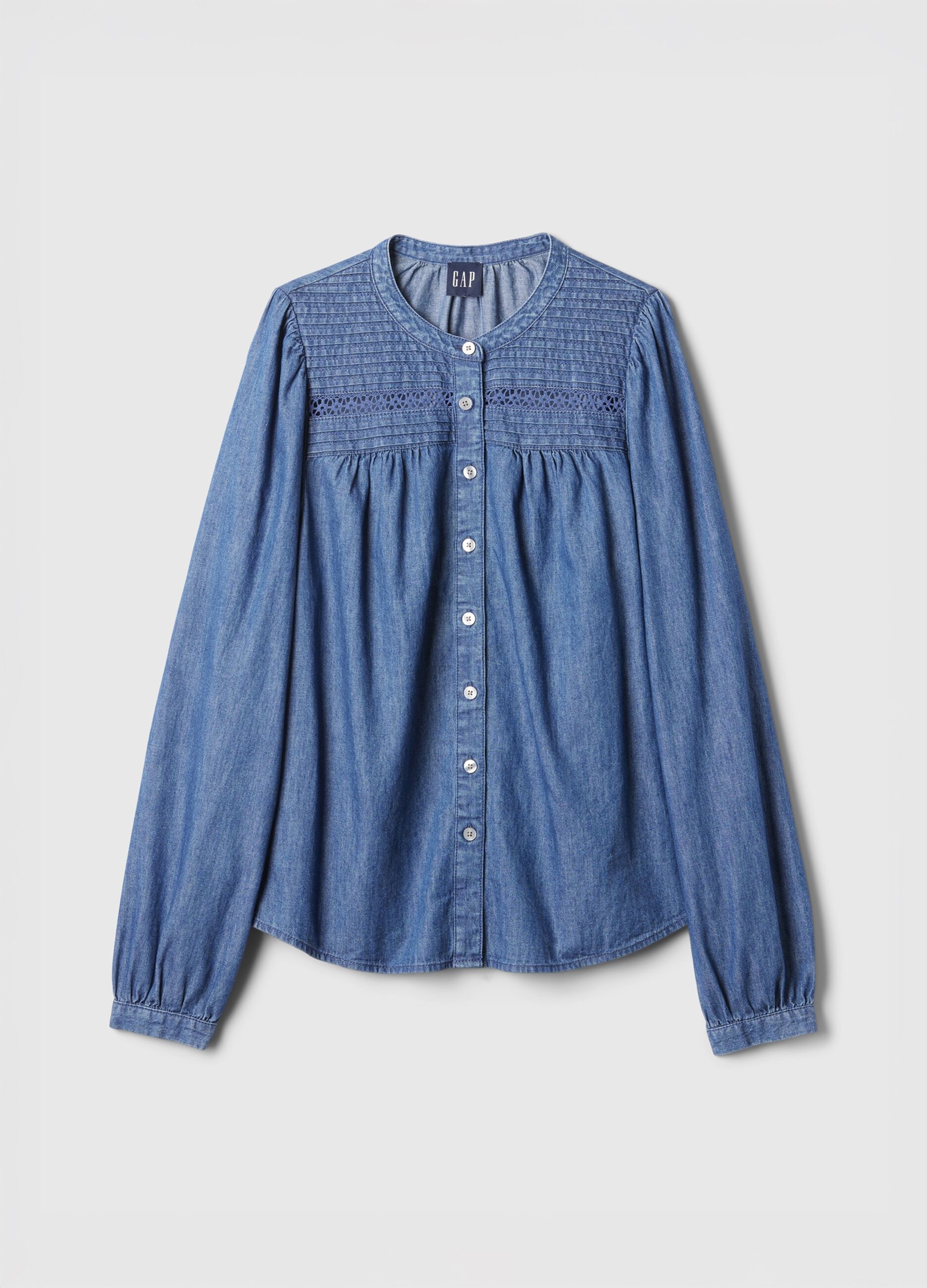 Camicia in denim blu con dettagli lavorati_3