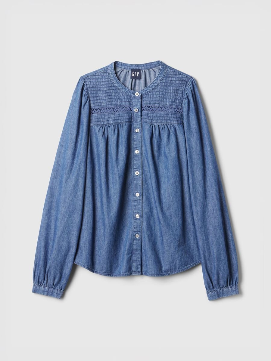 Camicia in denim blu con dettagli lavorati Woman_3