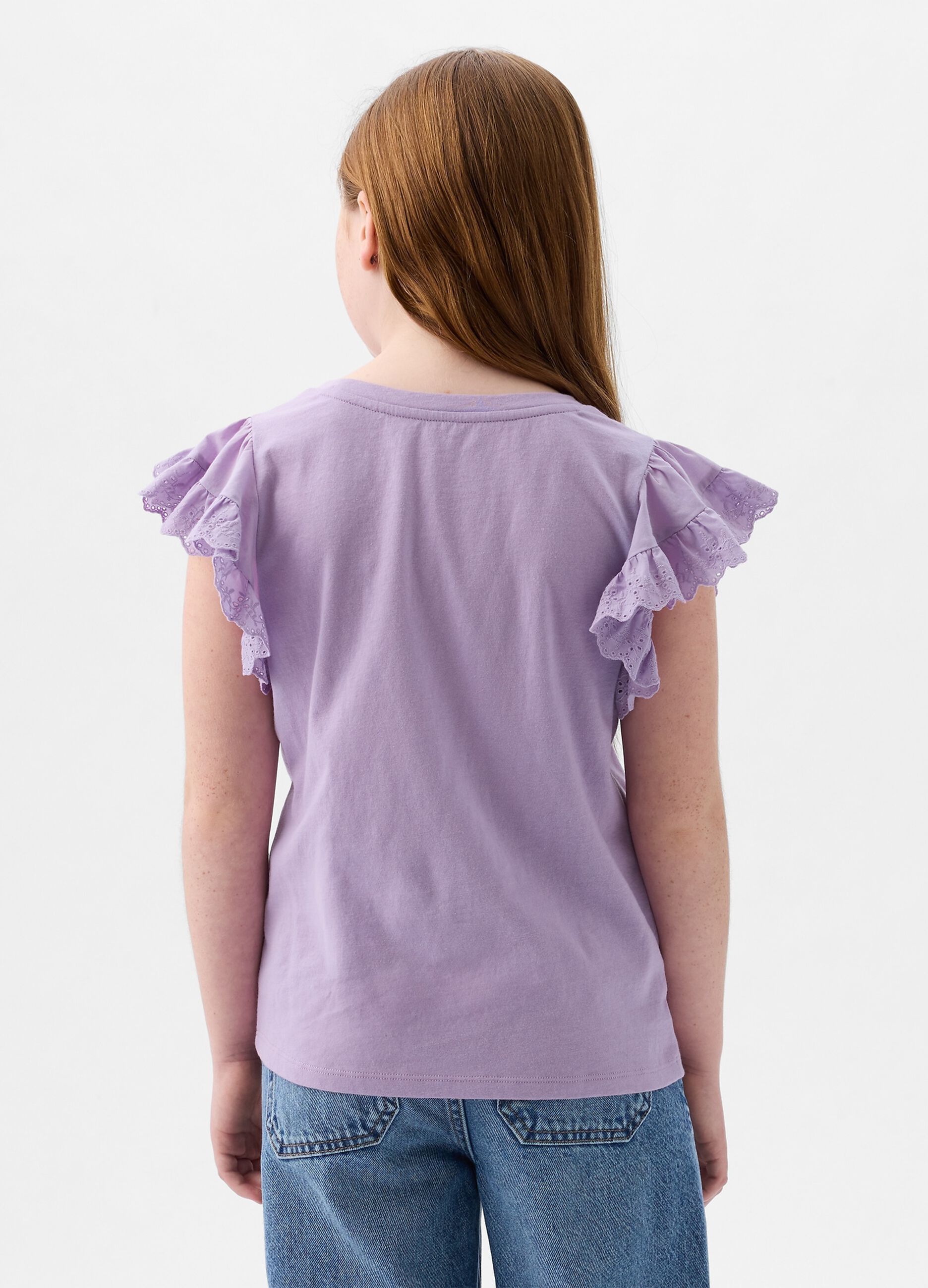 T-shirt in cotone con volant sangallo_2