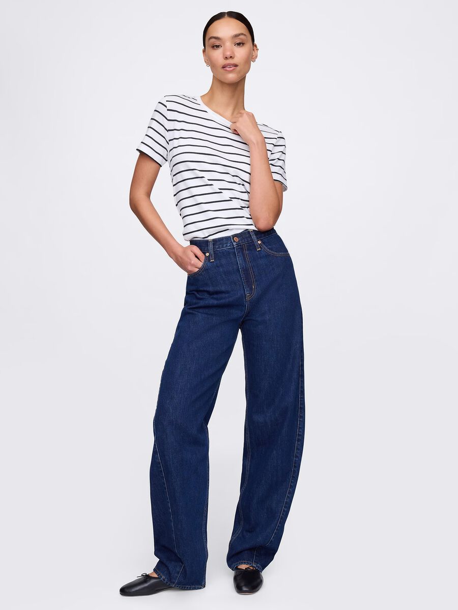 T-shirt a righe bianche e nere in cotone Gap Donna_1