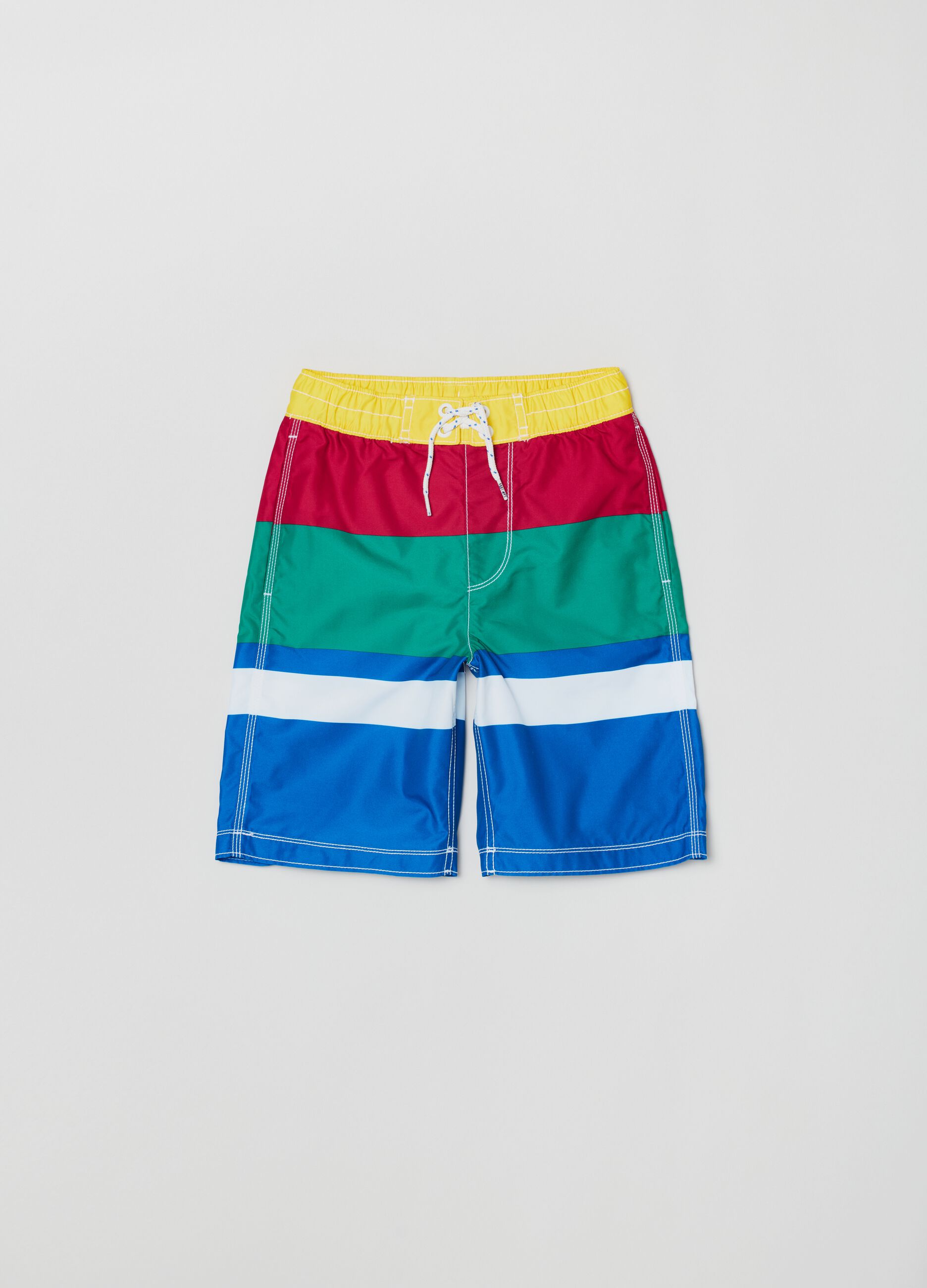 Bermuda swim shorts in recycled polyester with drawstring
