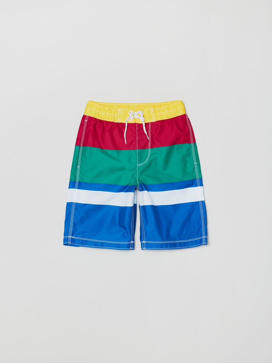 Bermuda swim shorts in recycled polyester with drawstring Boy_0