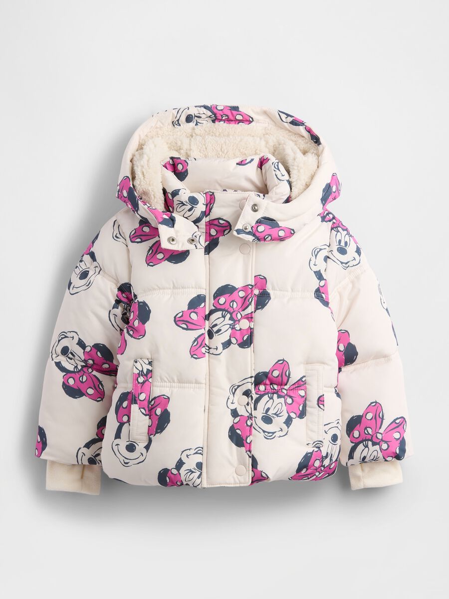 Beige Padded Jacket with Disney Print Girl_0
