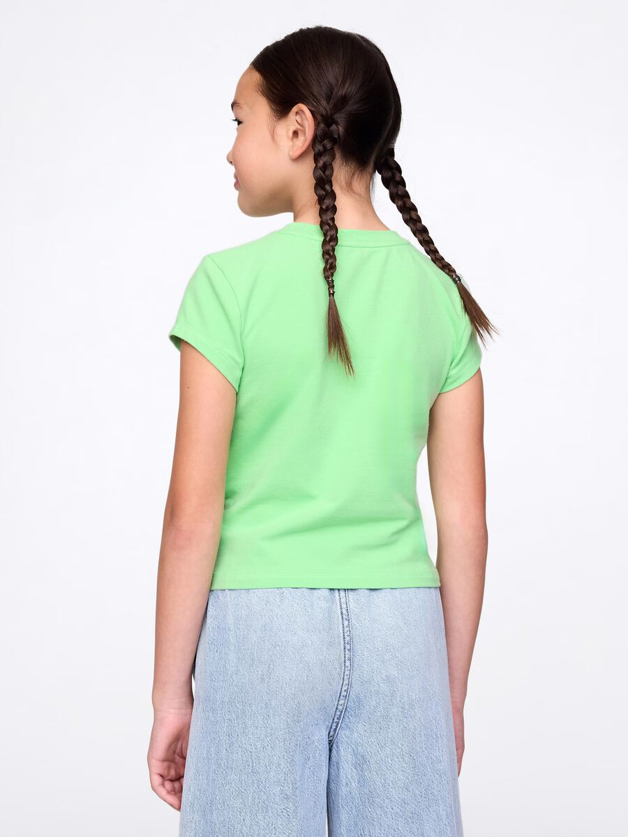 T-shirt verde a maniche corte in cotone stretch GAP Kids Bambina_1