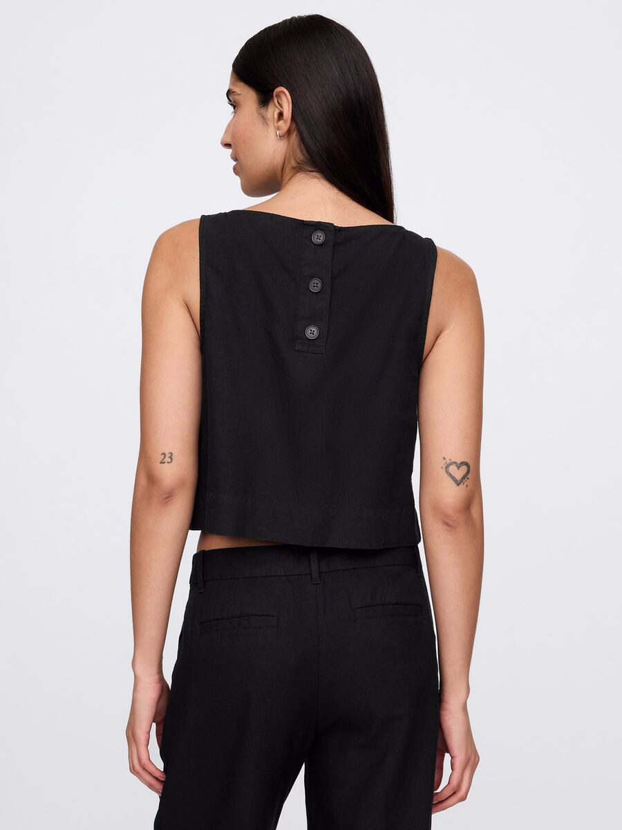 Top senza maniche nero misto lino Gap Donna_2
