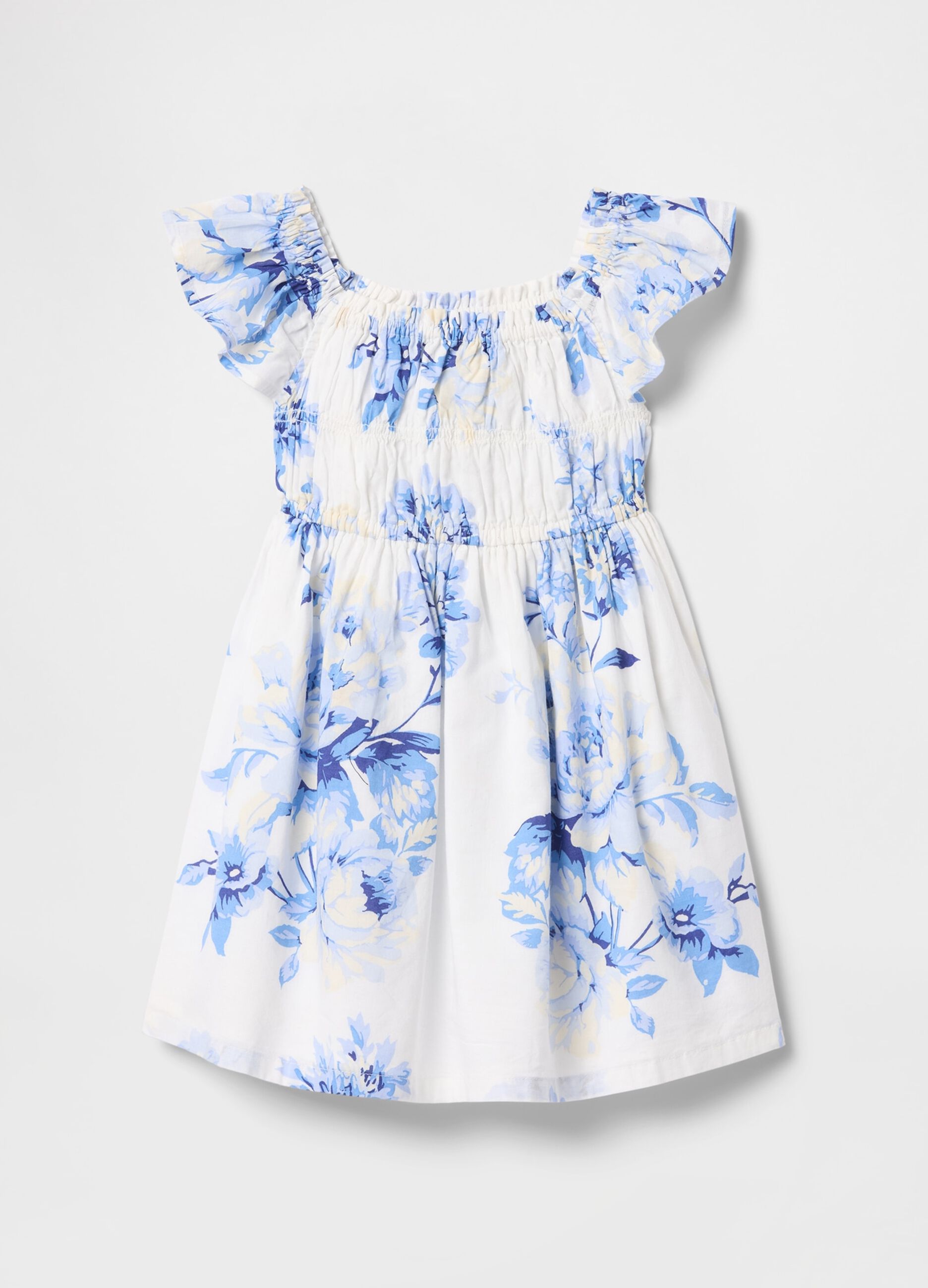 Vestito estivo con stampa floreale bianca e blu_2