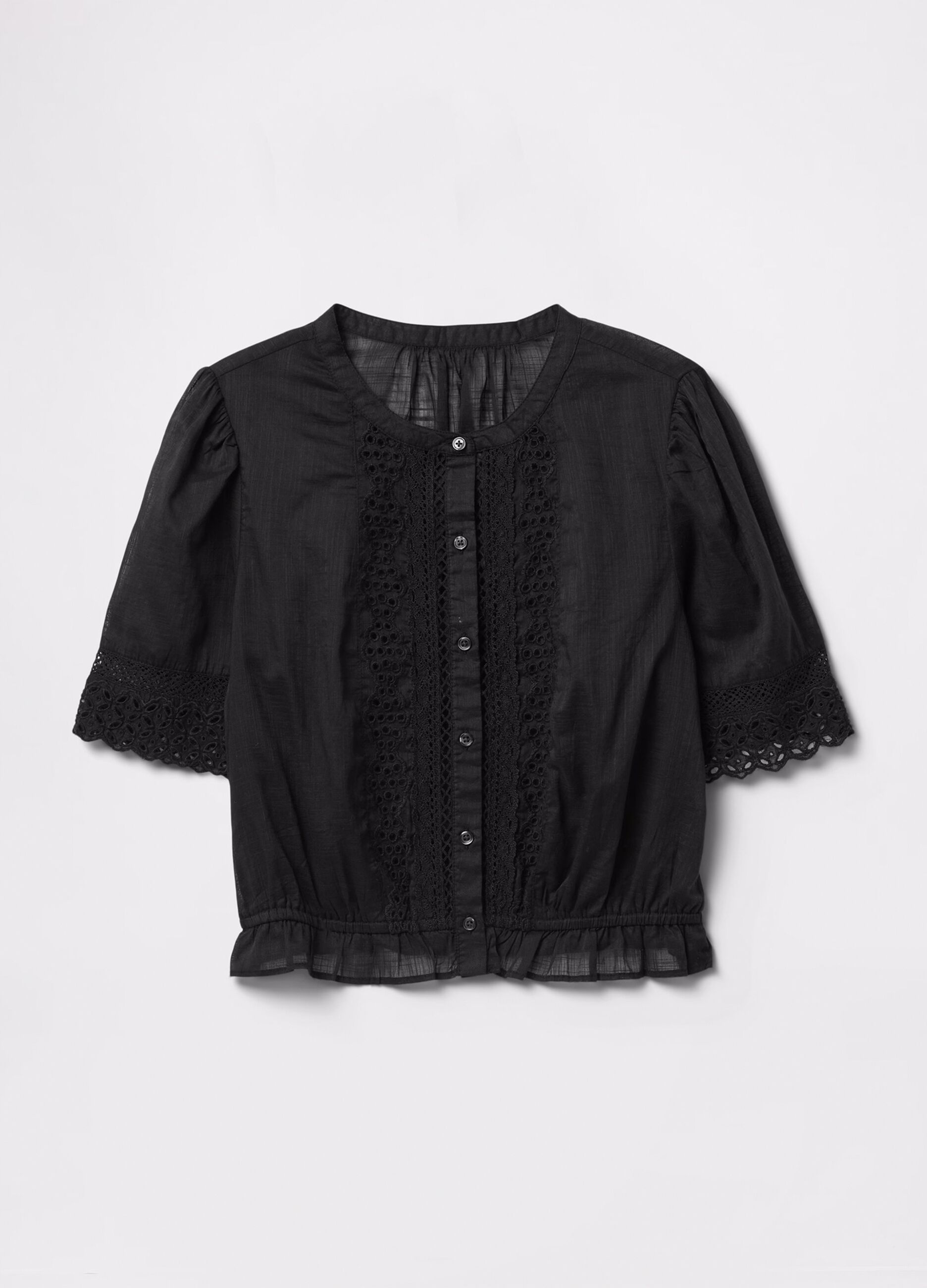 Blusa nera ricamata in cotone_4