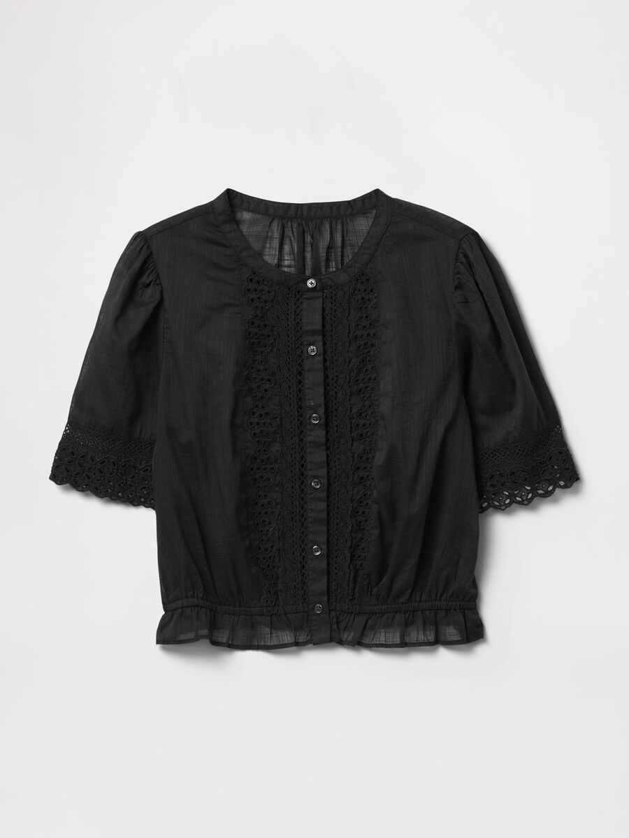 Blusa nera ricamata in cotone Donna_4