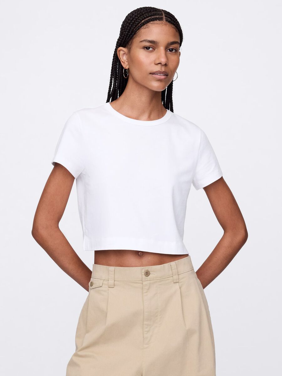 White Cotton Cropped T-Shirt by Gap Woman_0