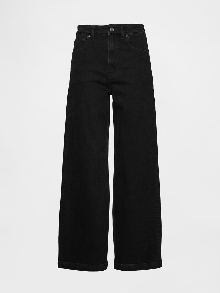 Pantaloni neri wide leg in cotone elasticizzato Donna_6