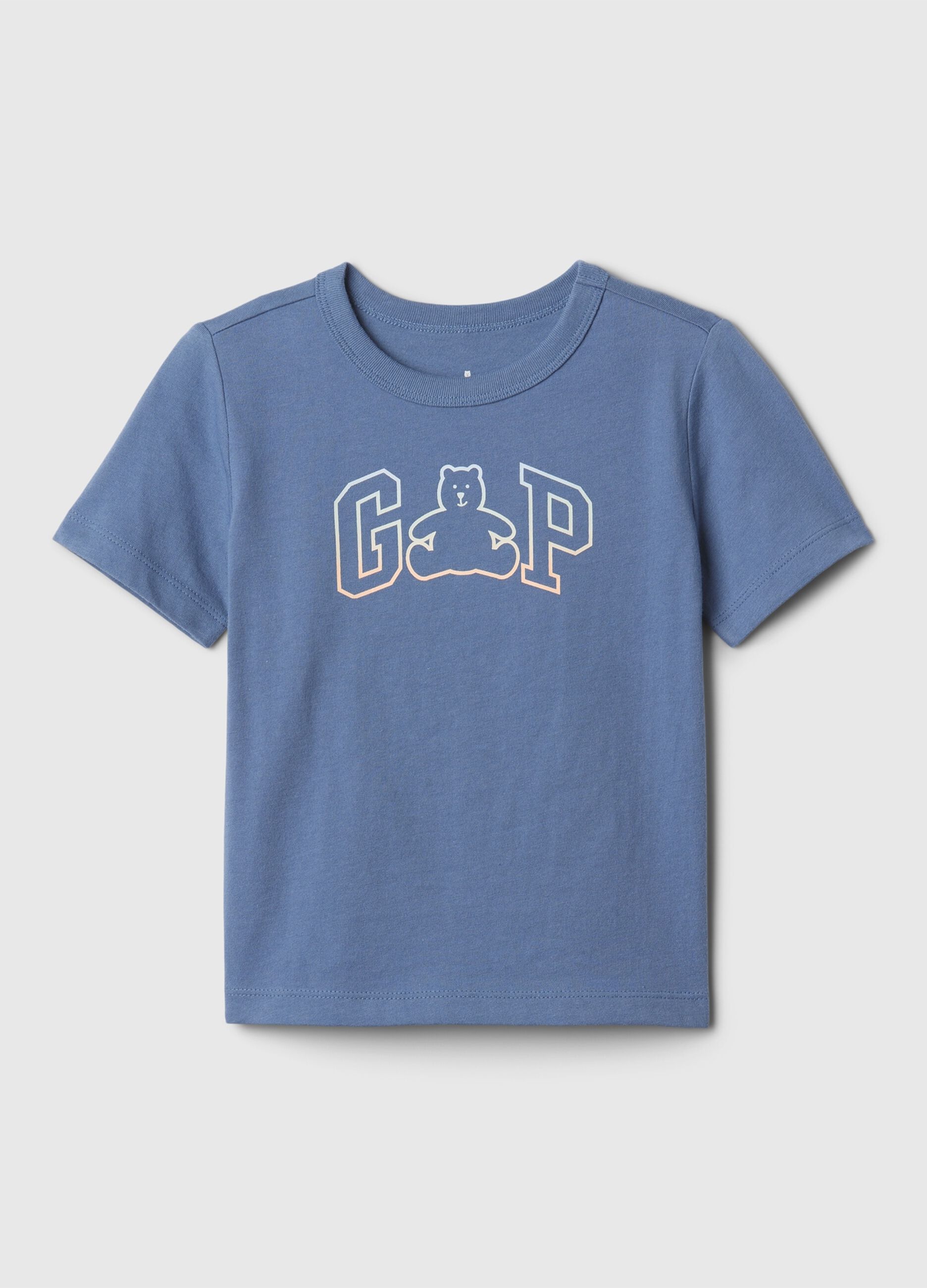 T-shirt in cotone con stampa logo e orsetto