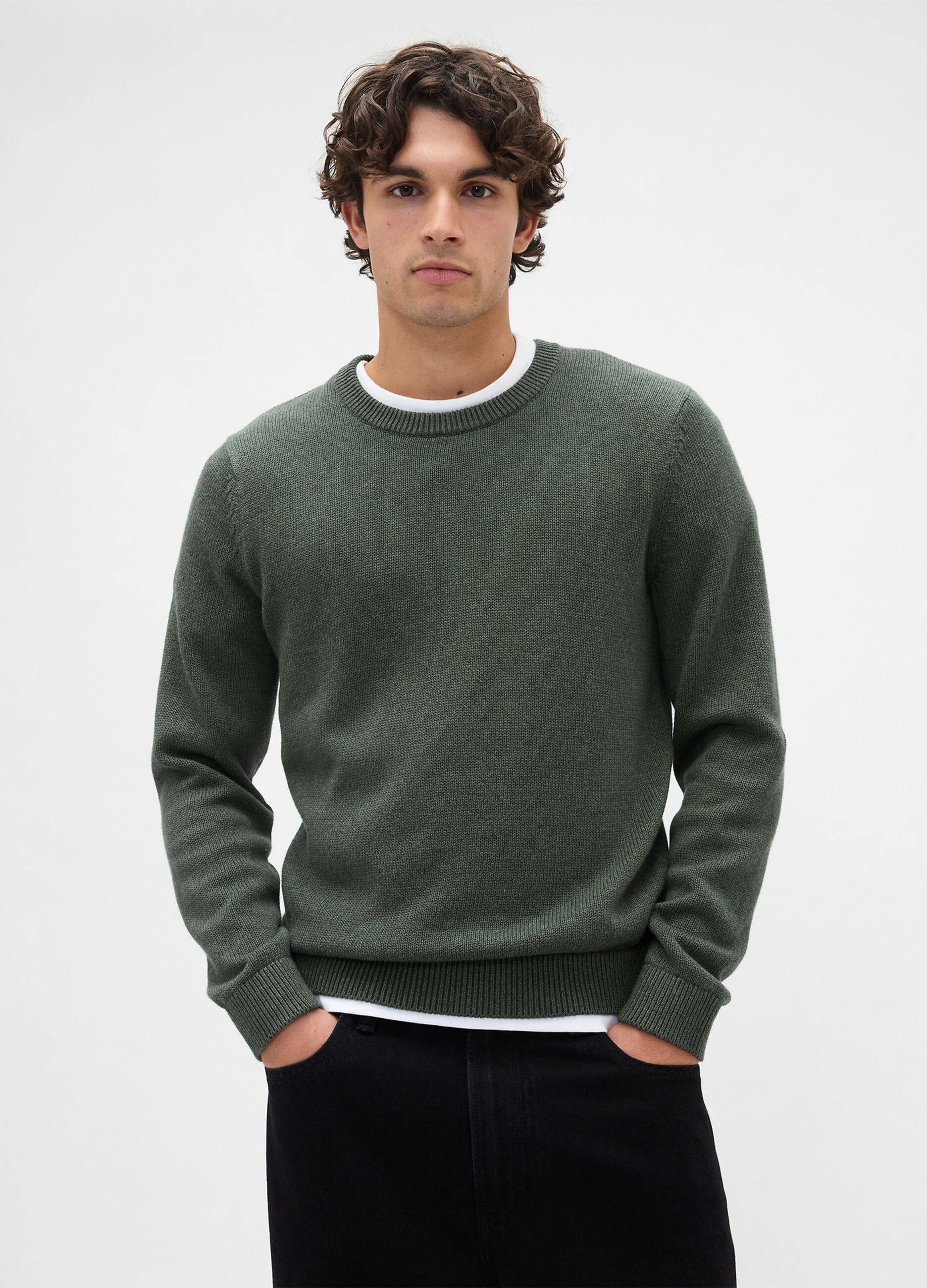 Maglione girocollo verde in puro cotone