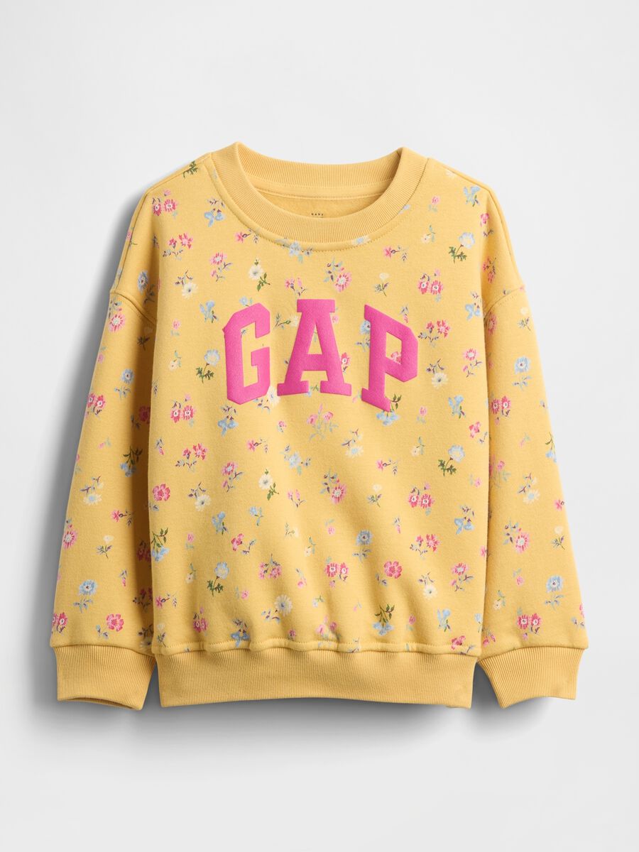 Felpa gialla con fiori e logo Bambina_0