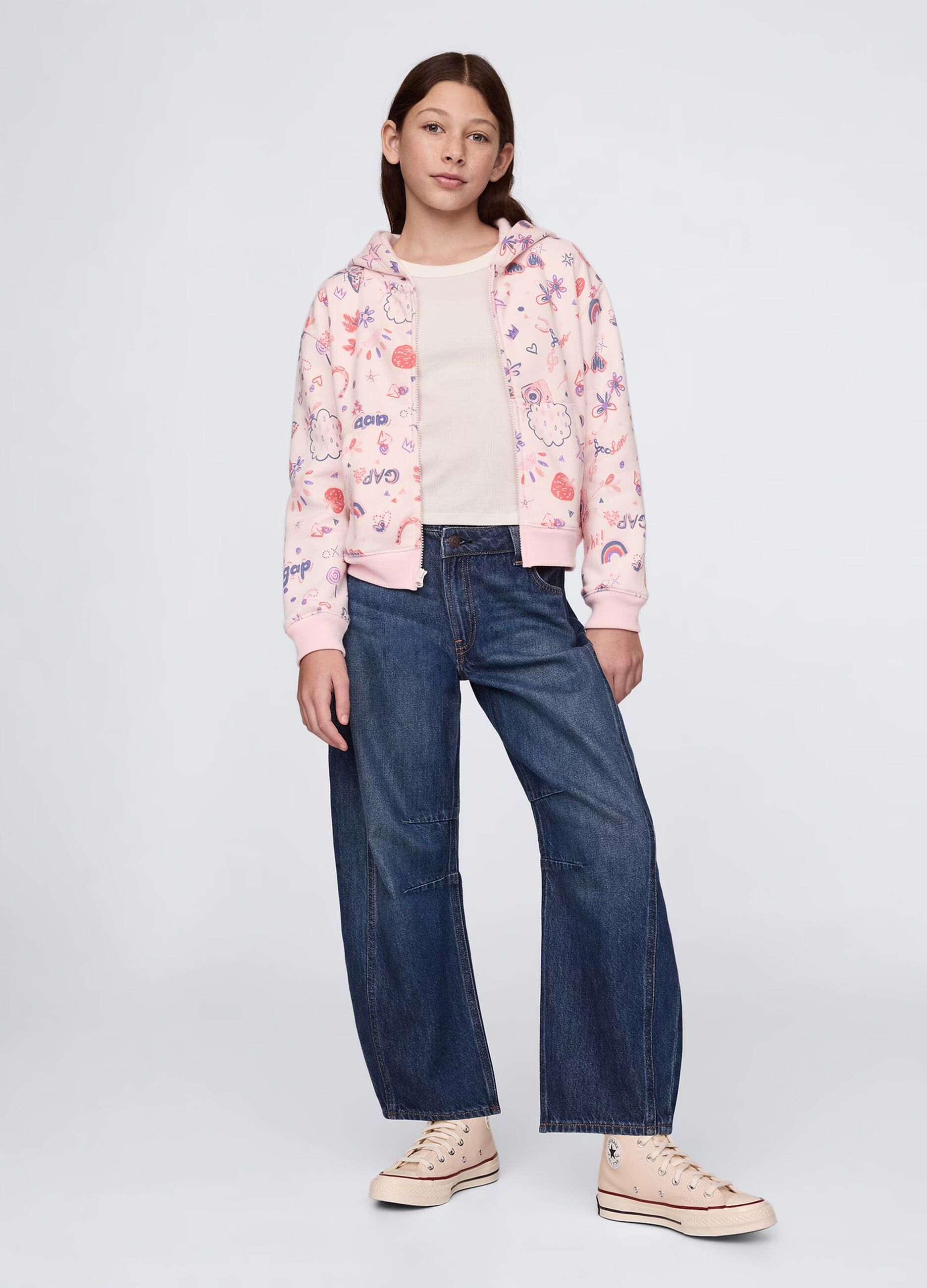 Full-zip rosa con cappuccio e stampa all-over_1