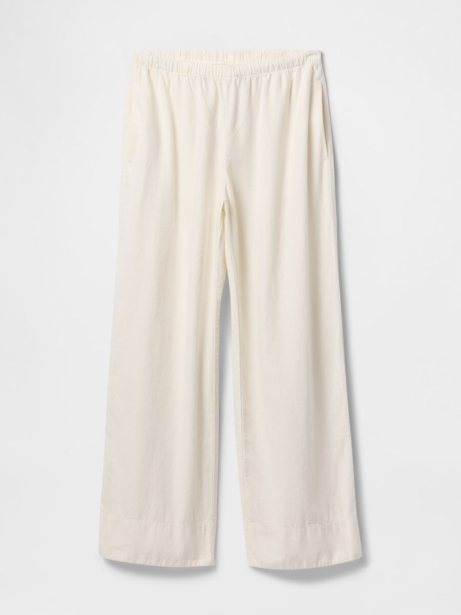 Pantaloni ampi bianchi in lino e viscosa Donna_6