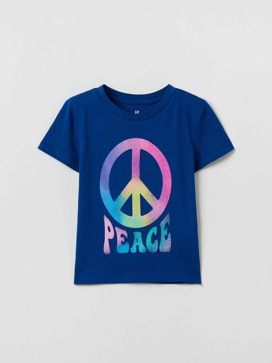 Cotton T-shirt with peace print Girl_0