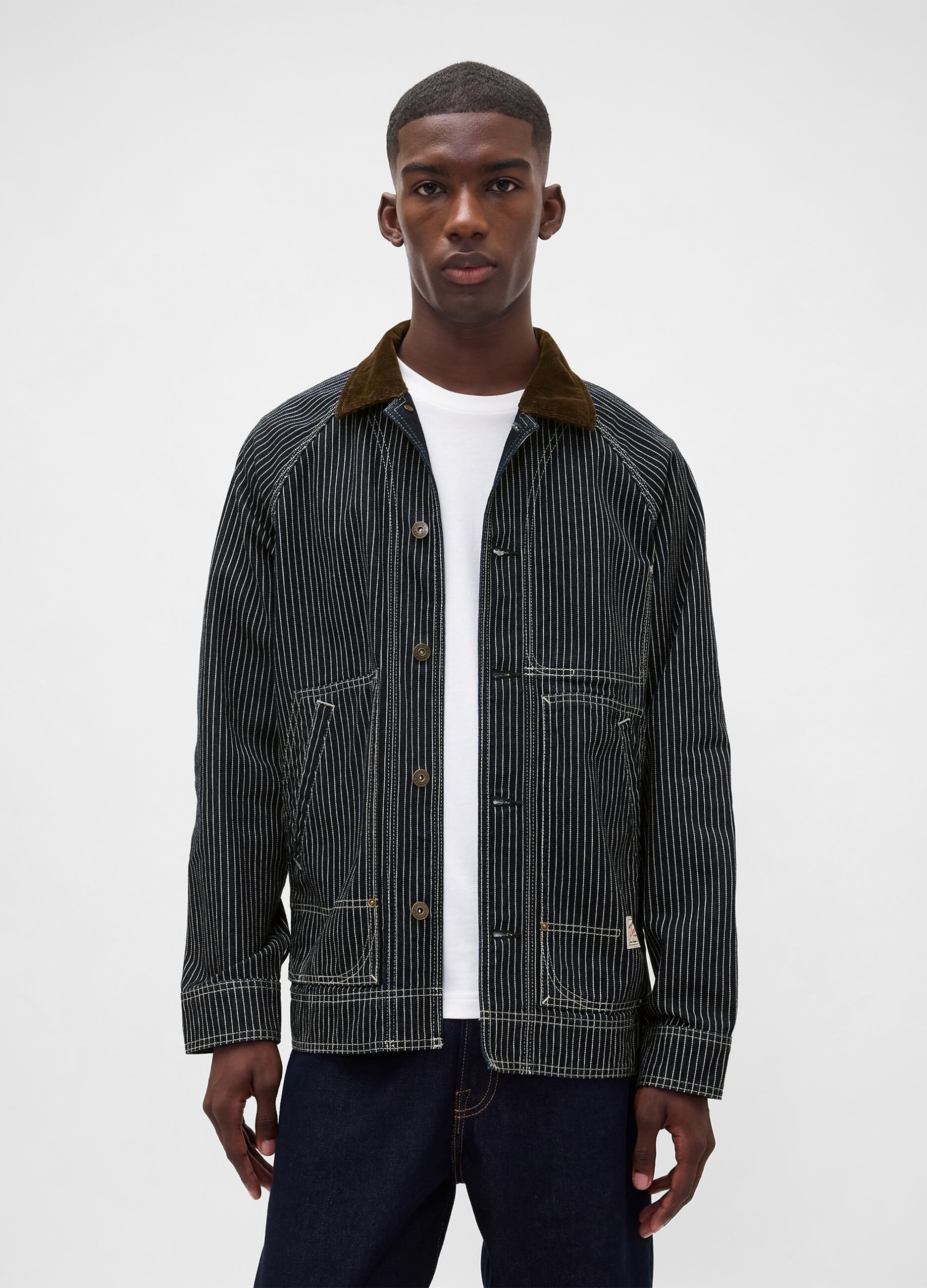 Giacca marrone in cotone a righe