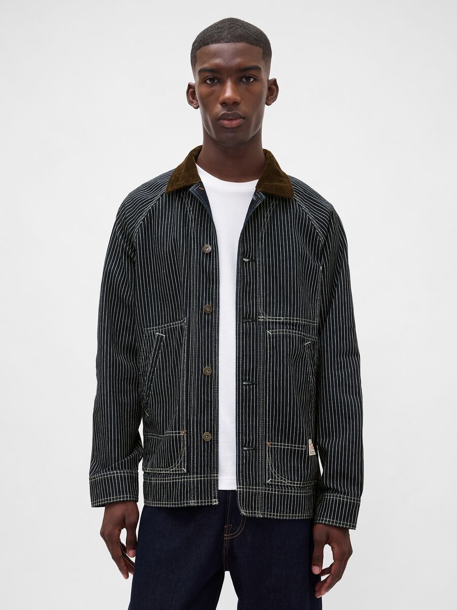 Giacca marrone in cotone a righe Uomo_0